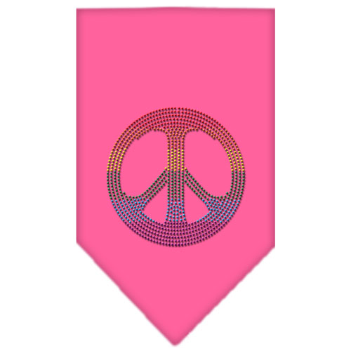 Rainbow Peace Sign Rhinestone Bandana Bright Pink Large